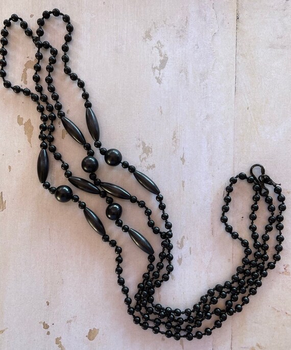 Vintage, long, black glass bead and early plastic… - image 7