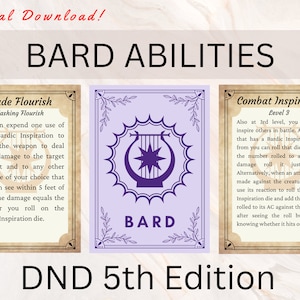 Bard-vaardigheidskaarten | DnD-vaardigheidskaarten | DnD Bard | DnD Spellbook-kaarten | DnD-actiekaarten | Dnd Player-accessoire | Bard Spell