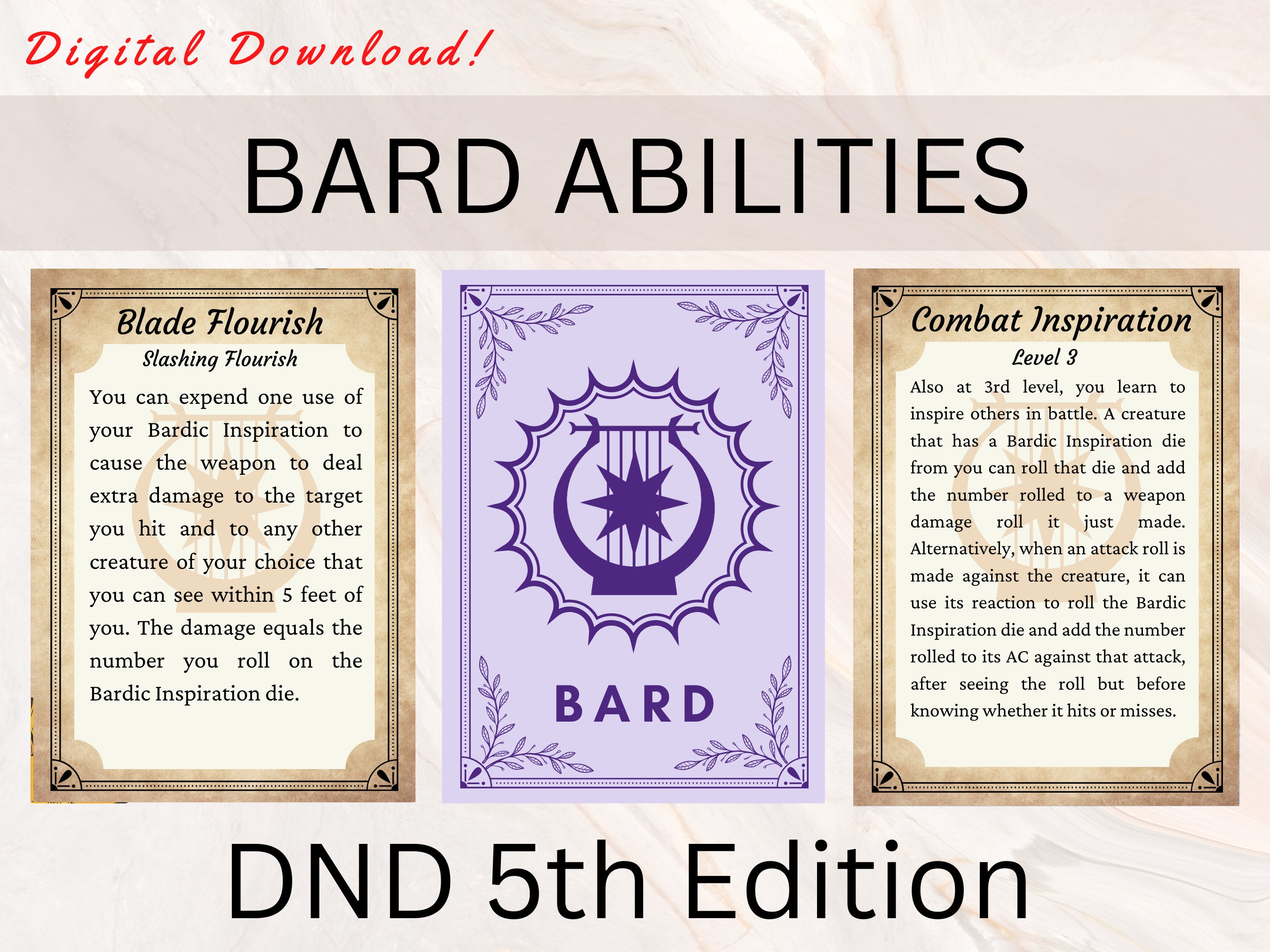 Retailability Cards Bard Ability Cards | Dnd Ability Cards | Dnd Bard | Dnd Spellbook Cards ...