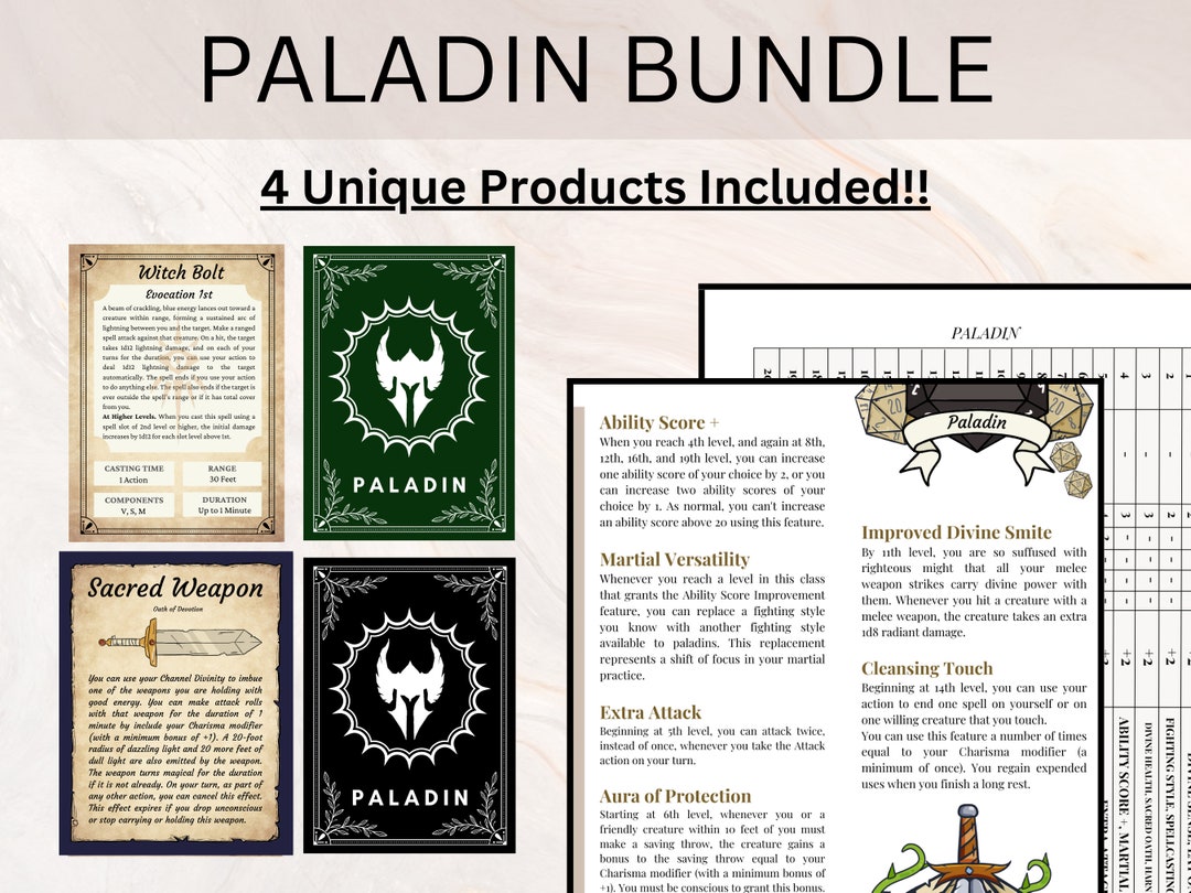 PALADIN BUNDLE Dnd Paladin Pack Paladin Spell Cards Paladin Sacred Oaths Channel Divinity