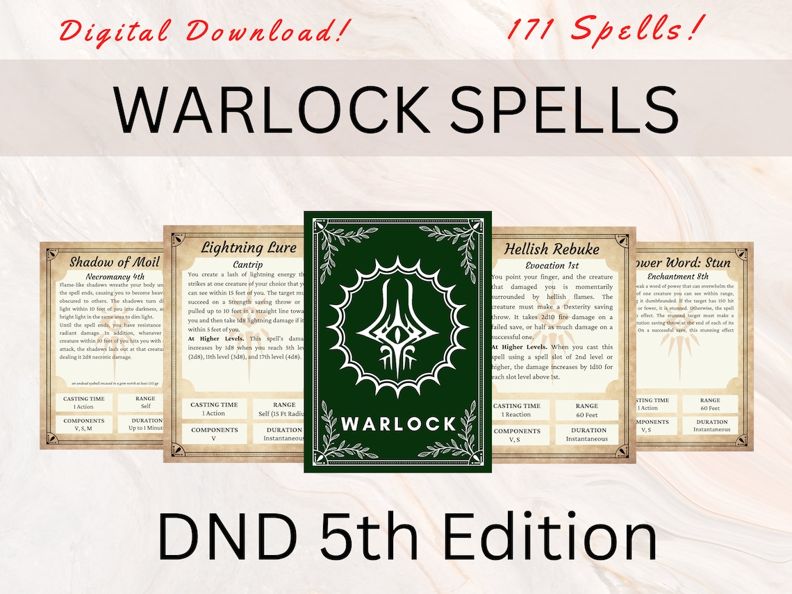 Warlock Dnd Spell Cards Dnd Spellbook Dnd Spellbook Cards Etsy