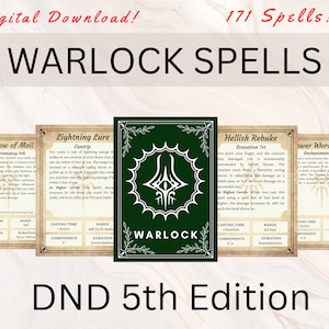 Hexenmeister DnD Zauberkarten | D&D Zauberbuch | DnD Zauberbuch Karten | D&D Player Zubehör | Sofort Download | Hexenmeister | Dungeon und Drachen 5e