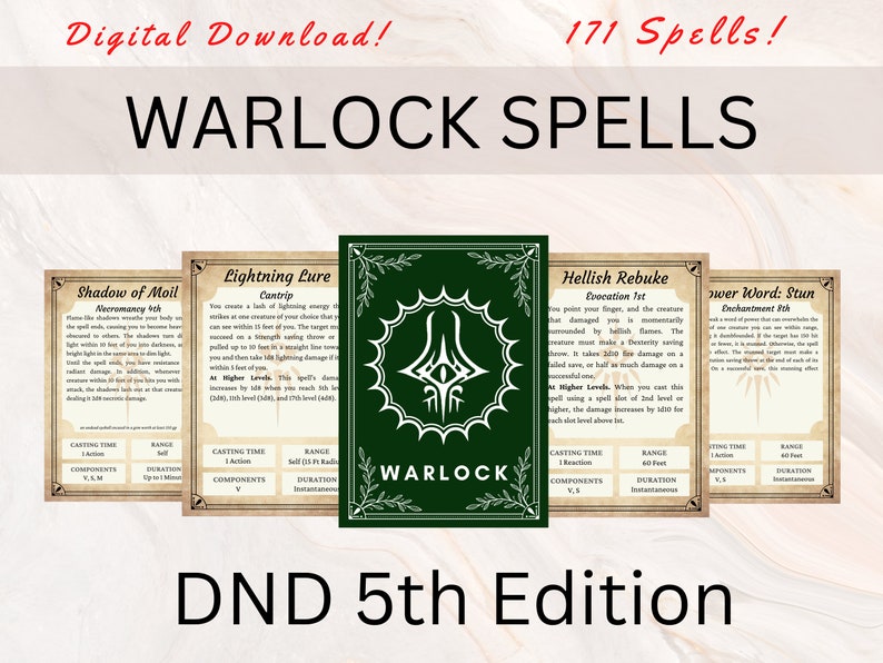 Warlock Dnd Spell Cards Dnd Spellbook Dnd Spellbook Cards Etsy