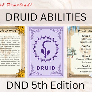 Druïde-vaardigheidskaarten | DnD-vaardigheidskaarten | D&D Druïde | DnD Spellbook-kaarten | DnD-actiekaarten | Dnd Player-accessoire | Directe download