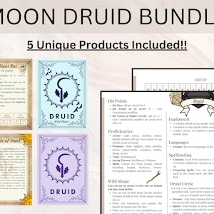 MAANDRUID-BUNDEL | DnD Moon Druid| Druïdespreukkaarten | Wildvorm | Vaardigheidskaarten | Cheatsheet voor druïde | Dungeons and Dragon Druid-pakket