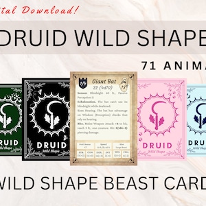 Tarjetas de formas salvajes de druida DnD 5e / Forma salvaje / 71 transformaciones de bestias / Tarjetas de hechizos de druida / Descarga digital / Druida DnD / Forma salvaje