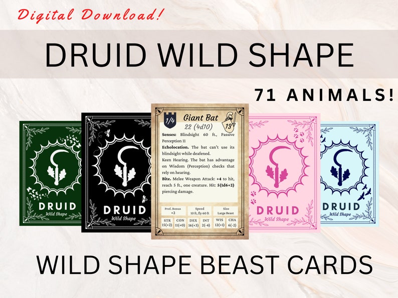 Druid Wild Shapes Cards Dnd 5e Wild Shape 71 Beast Transformations