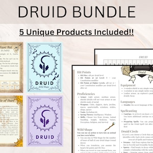 DRUIDE BUNDEL | DnD Druïdenpakket | Druïde spreukkaarten | Wilde vorm | Vaardigheidskaarten | Druïde spiekbriefje | Dungeons and Dragon Druid-pakket