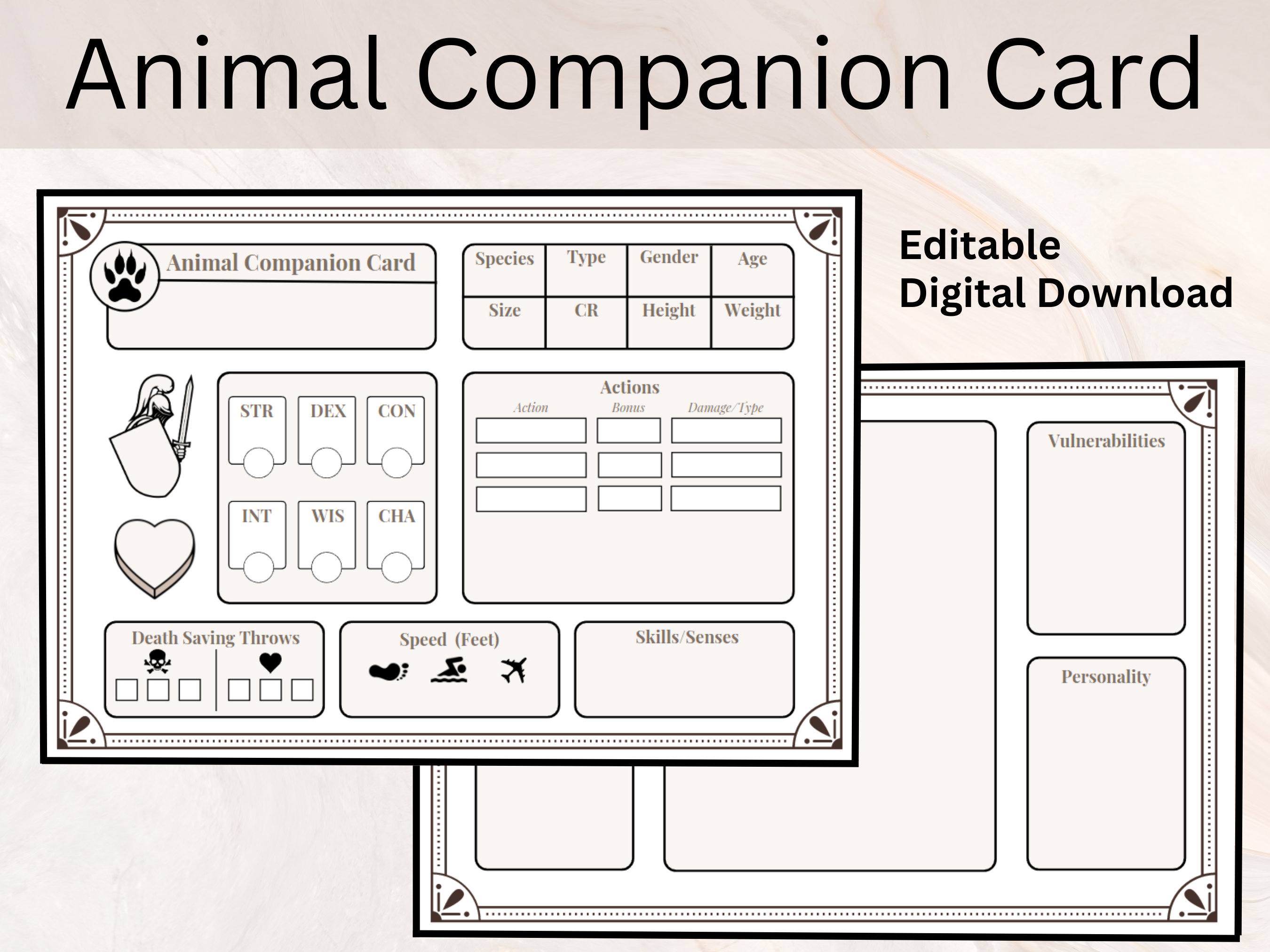 Pathfinder character sheet animal companion