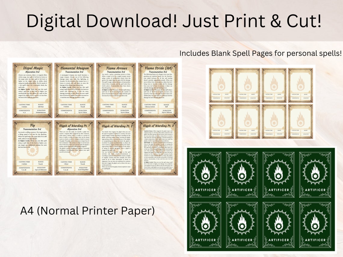 Artificer Dnd Spell Cards Dnd Spellbook Dnd Spellbook Etsy