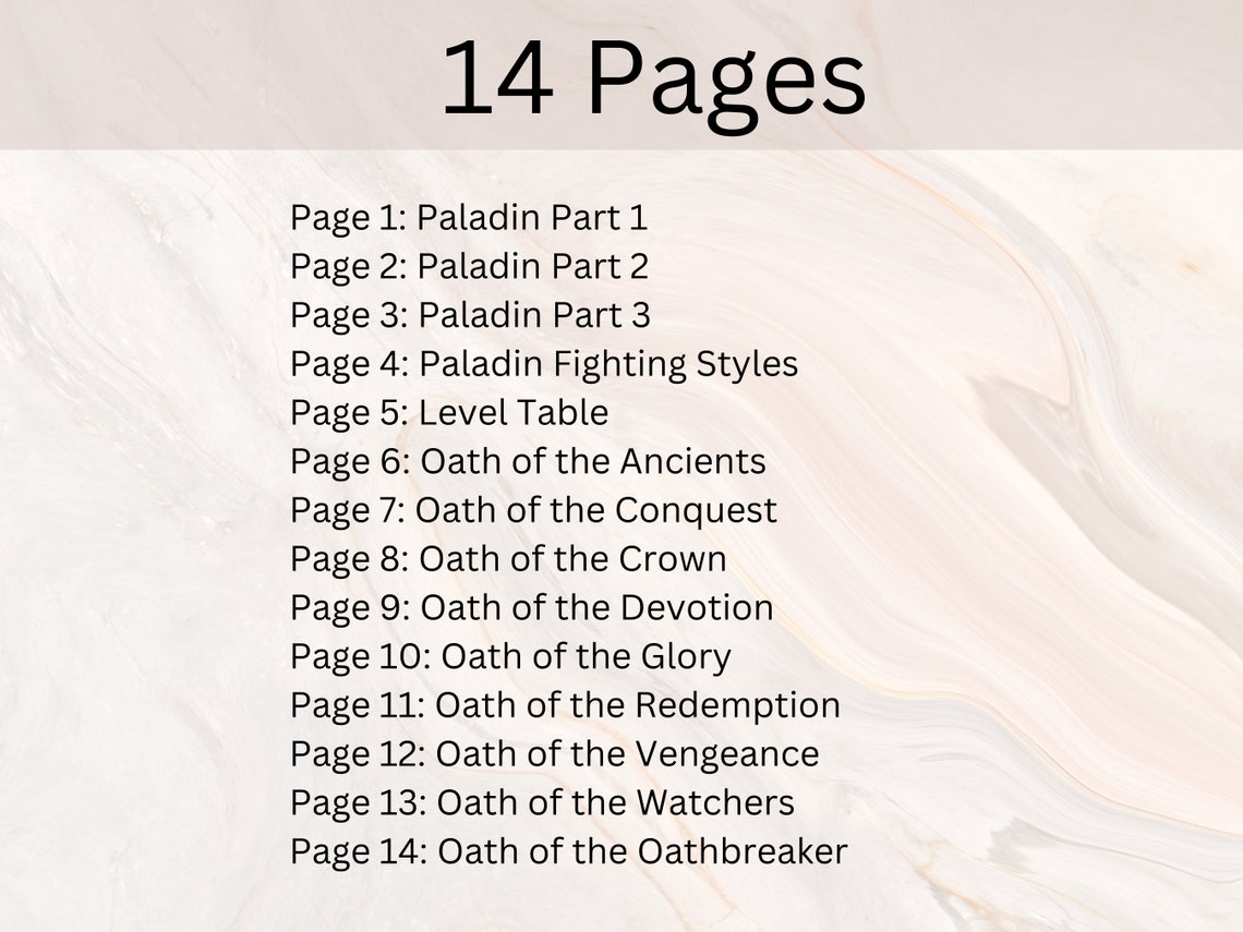 Paladin Cheat Sheet Paladin Quick Reference Guide Dnd Etsy