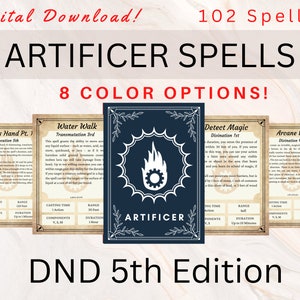 Artificer DnD Zauberkarten | D&D Zauberbuch | DnD Zauberbuch Karten | D&D Player Zubehör | Handwerkerzauber | Dungeon und Drachen 5e