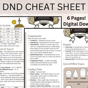 DnD Cheat Sheet | Quick Reference Guide | DM Cheat Sheet | DnD Player Guide | Digital Download | D&D Cheat Sheet | Downloads By Monica