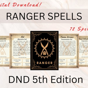 Ranger DnD Spell Cards / DnD Spellbook / DnD Spellbook Cards / Accesorio Dnd Player / Descarga instantánea / dnd Ranger/ Dungeon and Dragons 5e