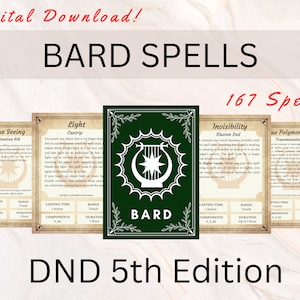 Bard DnD Spell-kaarten | DnD-spreukenboek | DnD Spellbook-kaarten | Dnd Player-accessoire | Direct downloaden | Bard-spreuken | Kerker en Draken 5e