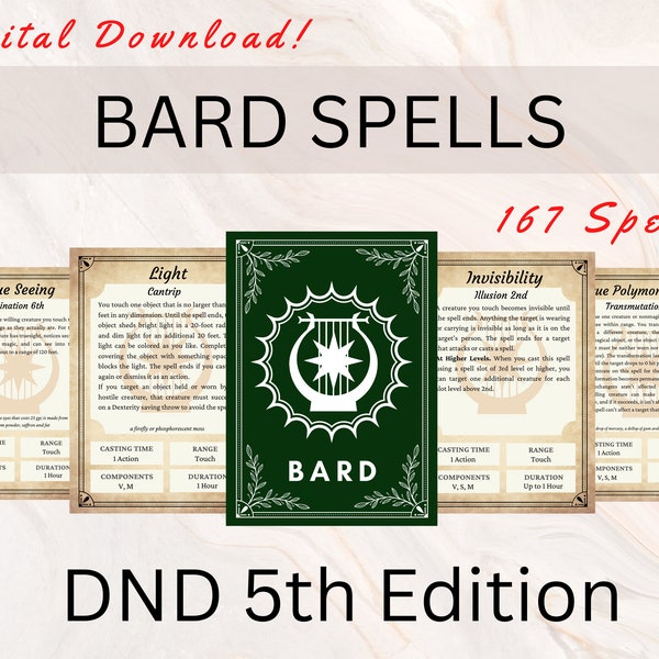 Dnd Bard Spell Cards Etsy
