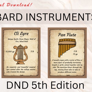 BARD INSTRUMENTS | DnD Bard Instruments | Bard Instrument Cards | Bardic Inspiration | Bard Spellcasting Cards | Bard Spells | Dnd Bard