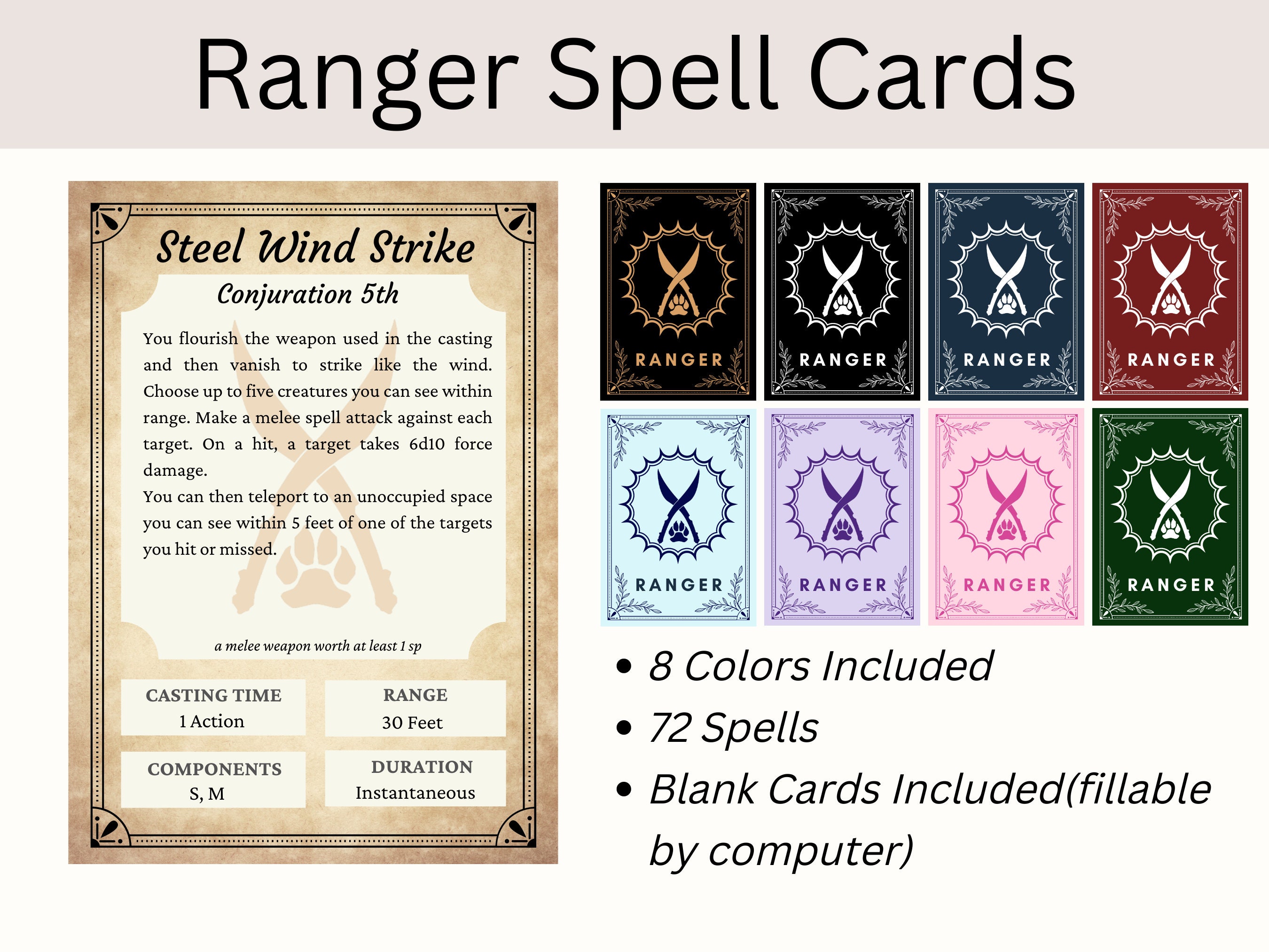 RANGER BUNDLE | Dnd Ranger Pack | Ranger Spell Cards | Ranger Cheat ...