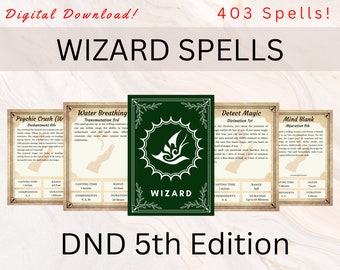 Wizard DnD Spell Cards | DnD Spellbook | DnD Spellbook Cards | Dnd Wizard | Instant Download | Wizard Spells | Dungeon and Dragons 5e