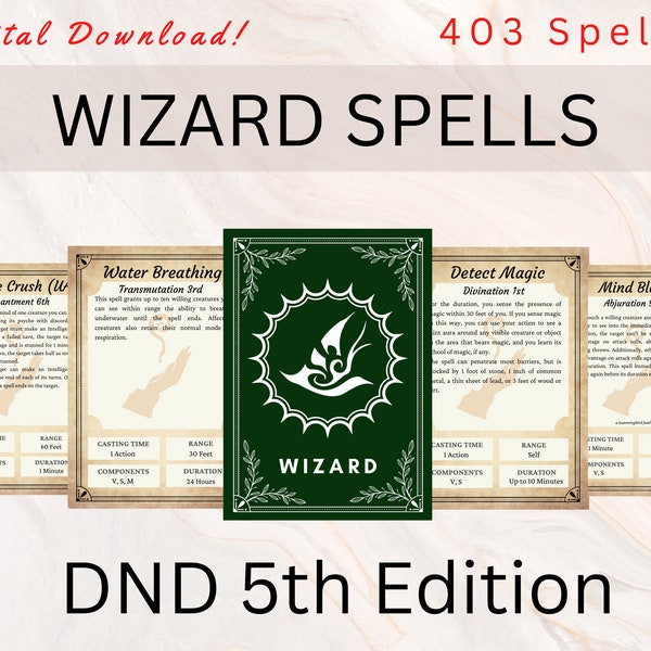 Wizard DnD Spell Cards | DnD Spellbook | DnD Spellbook Cards | Dnd Wizard | Instant Download | Wizard Spells | Dungeon and Dragons 5e