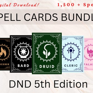 D&D Zauberkarten für jede Klasse | DnD Zauberbuch Bundle | Dnd Zauber | D&D Zauberkarten