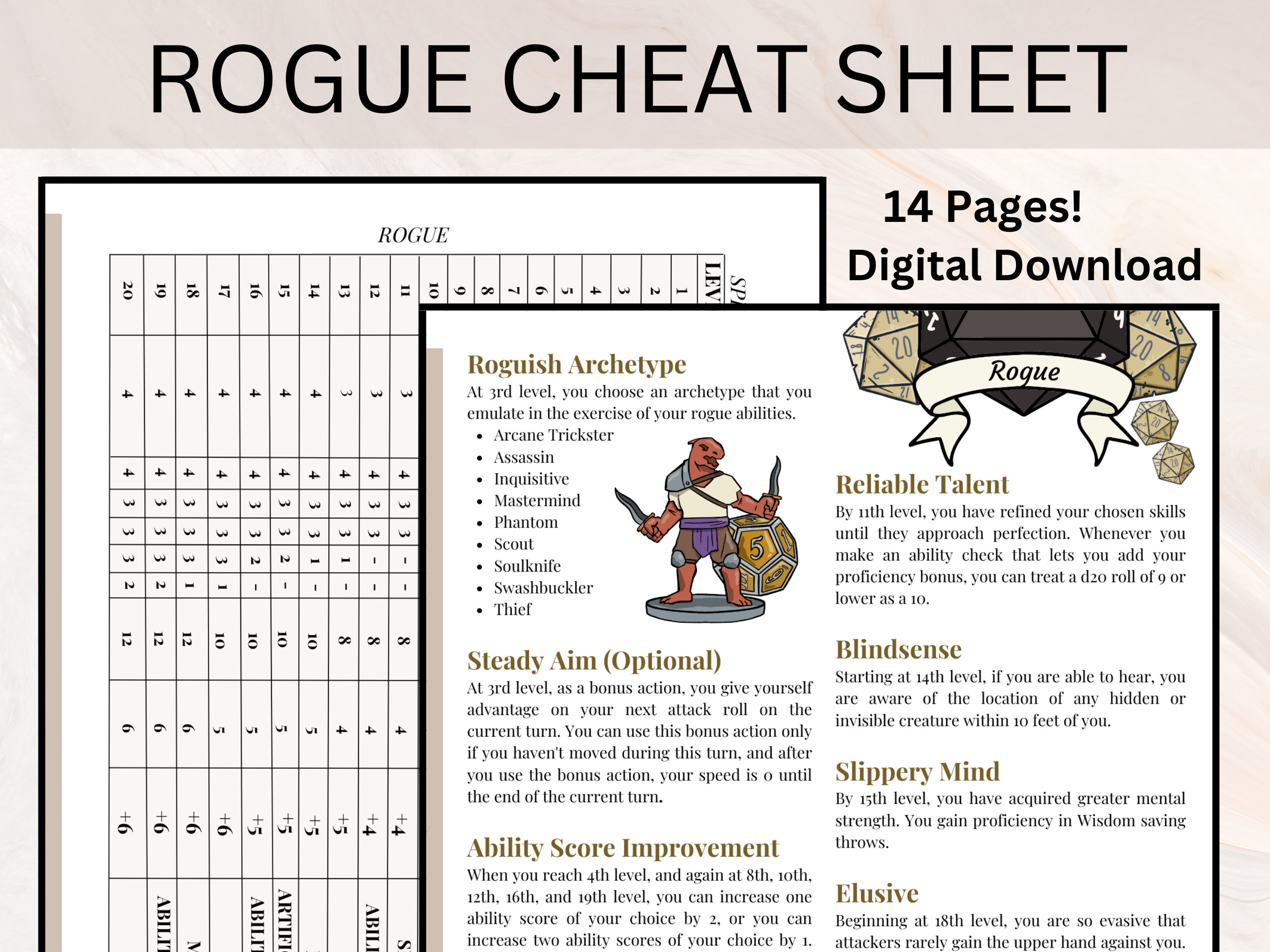 Buy Rogue Cheat Sheet Rogue Quick Reference Guide Dnd Cheat Sheet