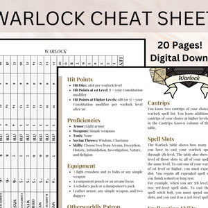 Warlock Cheat Sheet Warlock Quick Reference Guide DnD Cheat Sheet 20 Page Warlock Cheat Sheet Warlock DnD Spellcasting DnD image 1