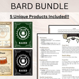 BARD PAKET | D&D Barden Pack | Barde Zauberkarten | Bardeninstrumente | Fähigkeitskarten | Barde Spickzettel | Dungeons and Dragon Bard Pack
