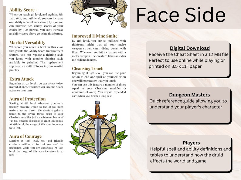 Paladin Cheat Sheet Paladin Quick Reference Guide Dnd Etsy