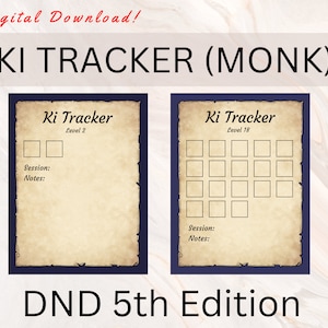 Monk Ki Tracker | Ki Points | Ki Ability Monk | Monk DnD | DnD Monk | Monk Ki | Ki Tracker | Ki Slot Tracker | Spell Slot Tracker