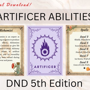 Artificer-vaardigheidskaarten | DnD-vaardigheidskaarten | DnD Artificer| DnD Spellbook-kaarten | DnD-actiekaarten | Dnd Player-accessoire | Ambachtsman spreuk