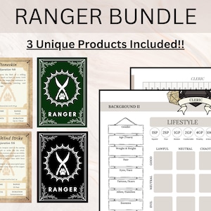 RANGER BUNDLE / DnD Ranger Pack / Tarjetas de hechizos de Ranger / Hoja de trucos de Ranger / Constructor de personajes de Ranger / Dnd Ranger