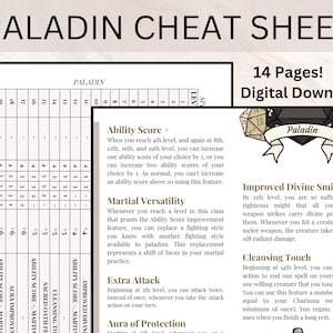 Paladin spiekbriefje | Paladin snelle referentiegids | DnD-spiekbriefje | Paladin Gidshelper | Paladin-eden | Kerkers en draken