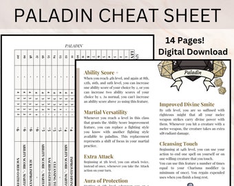 Hoja de referencia de Paladín / Guía de referencia rápida de Paladín / Hoja de referencia de DnD / Ayudante de guía de Paladín / Juramentos de Paladín / Dragones y mazmorras