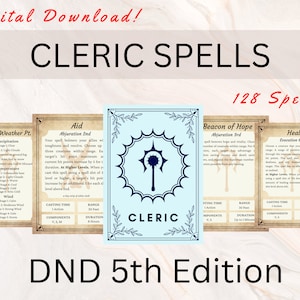 Cleric DnD Spell-kaarten | DnD-spreukenboek | DnD Spellbook-kaarten | Geestelijke DnD | Direct downloaden | Geestelijke spreuken | Kerker en Draken 5e