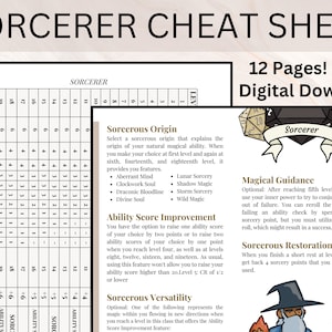 Cheatsheet tovenaar | Naslaggids Sorcerer | DnD-spiekbriefje | Tovenaar DnD | Tovenaarhelper | DnD-tovenaar