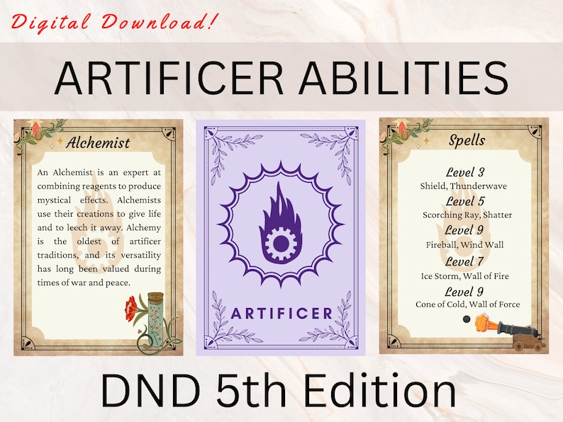 ARTIFICER BUNDLE Dnd Artificer Pack Artificer Spell Cards Etsy