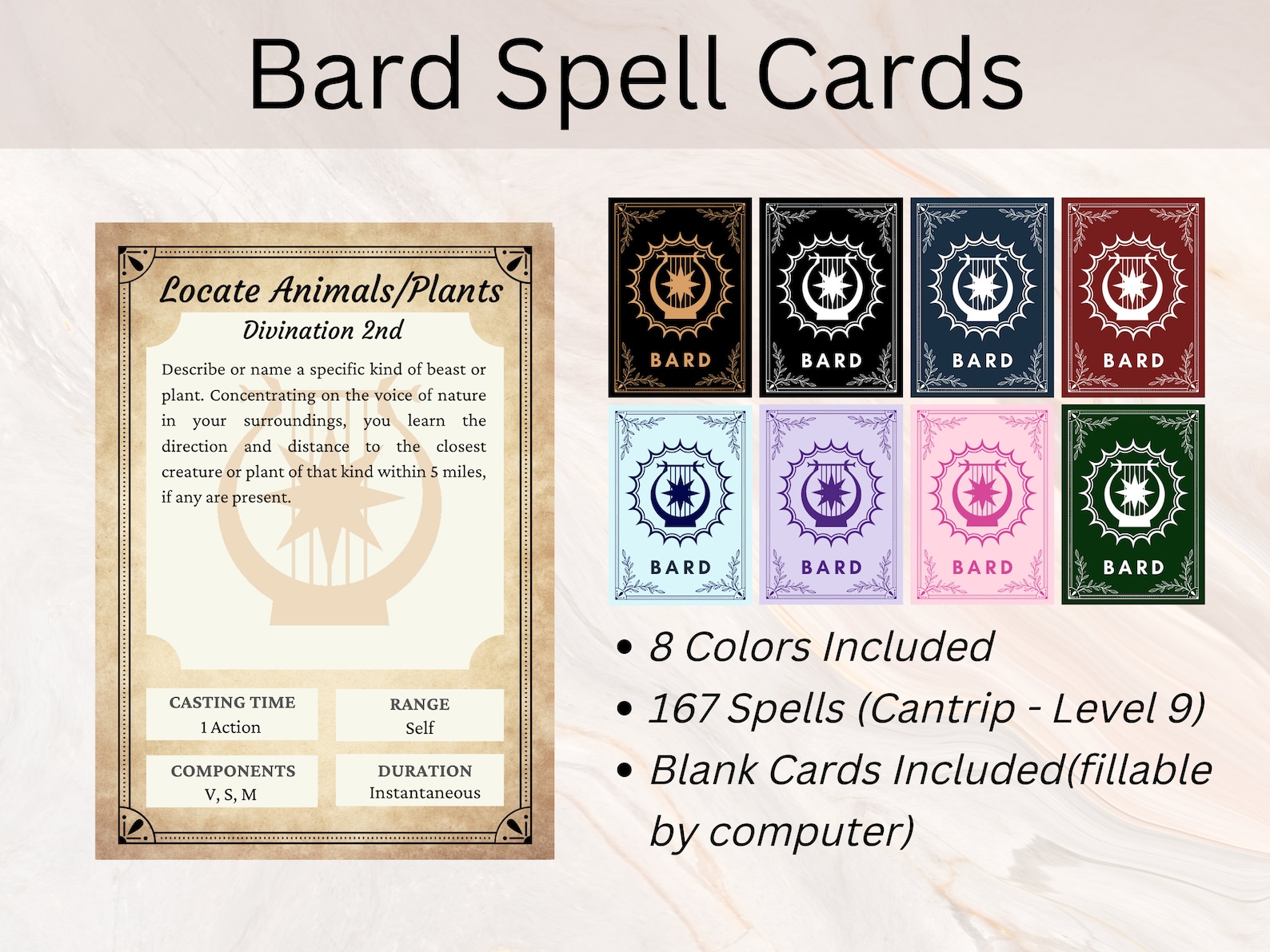 BARD BUNDLE Dnd Bard Pack Bard Spell Cards Bard Etsy