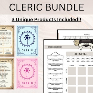CLERIC BUNDEL | DnD Cleric-pakket | Geestelijke spreukkaarten | Cheatsheet voor geestelijken | Geestelijke karakterbouwer | Geestelijke DnD