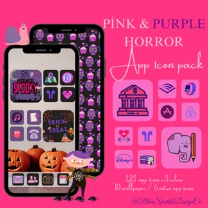 Cute Pink Lilac IOS 14 App Icons, 375 Icon Pack, Kawaii Pink Spooky App Icons,Purple iOS Icons, Halloween Icons,10 Phone Purple Wallpaper