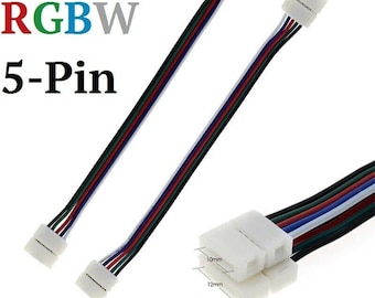 5 Pin LED Strip Connector RGBW 5050 12mm/10mm Solder-Less Cable Connector RGBW 5-24V