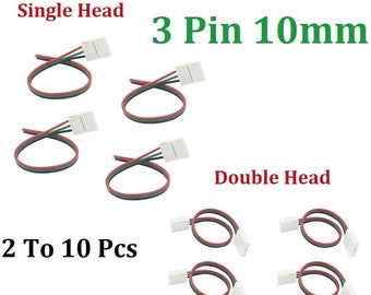 2 /10 Pcs 3 Pin Connector Cable Wire Solder-less Clip-on WS2811 WS2812B RGB LED Single or Double Head