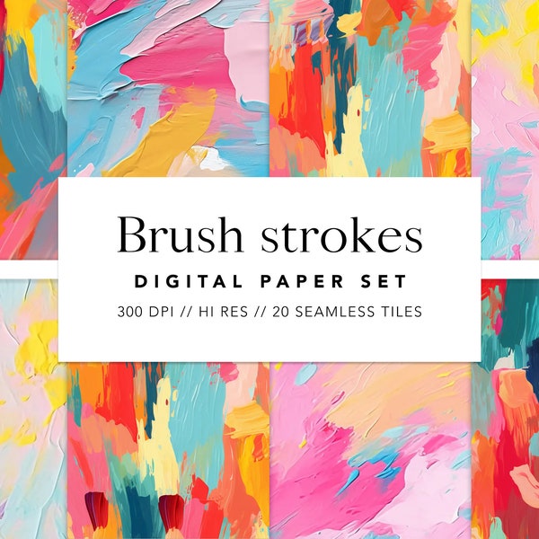 Digital Paper Set- Brush Strokes - Seamless Backgrounds - 20 images in .PNG Files - INSTANT DOWNLOAD