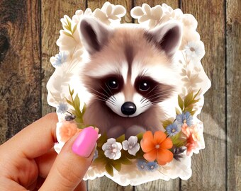 Sticker mignon raton laveur, Sticker bébé raton laveur