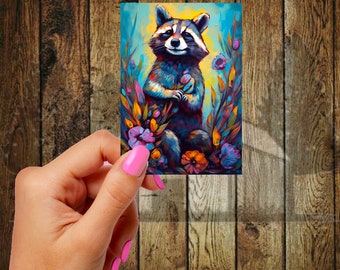 Raccoon Cute Sticker, Baby Raccoon Sticker, Floral Raccoon Sticker