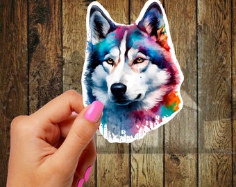 Watercolor Siberian Husky  Sticker, Husky Dog Lover Sticker, Dog Lover Gift, Colorful