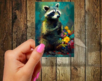 Raccoon Cute Sticker, Baby Raccoon Sticker, Floral Raccoon Sticker