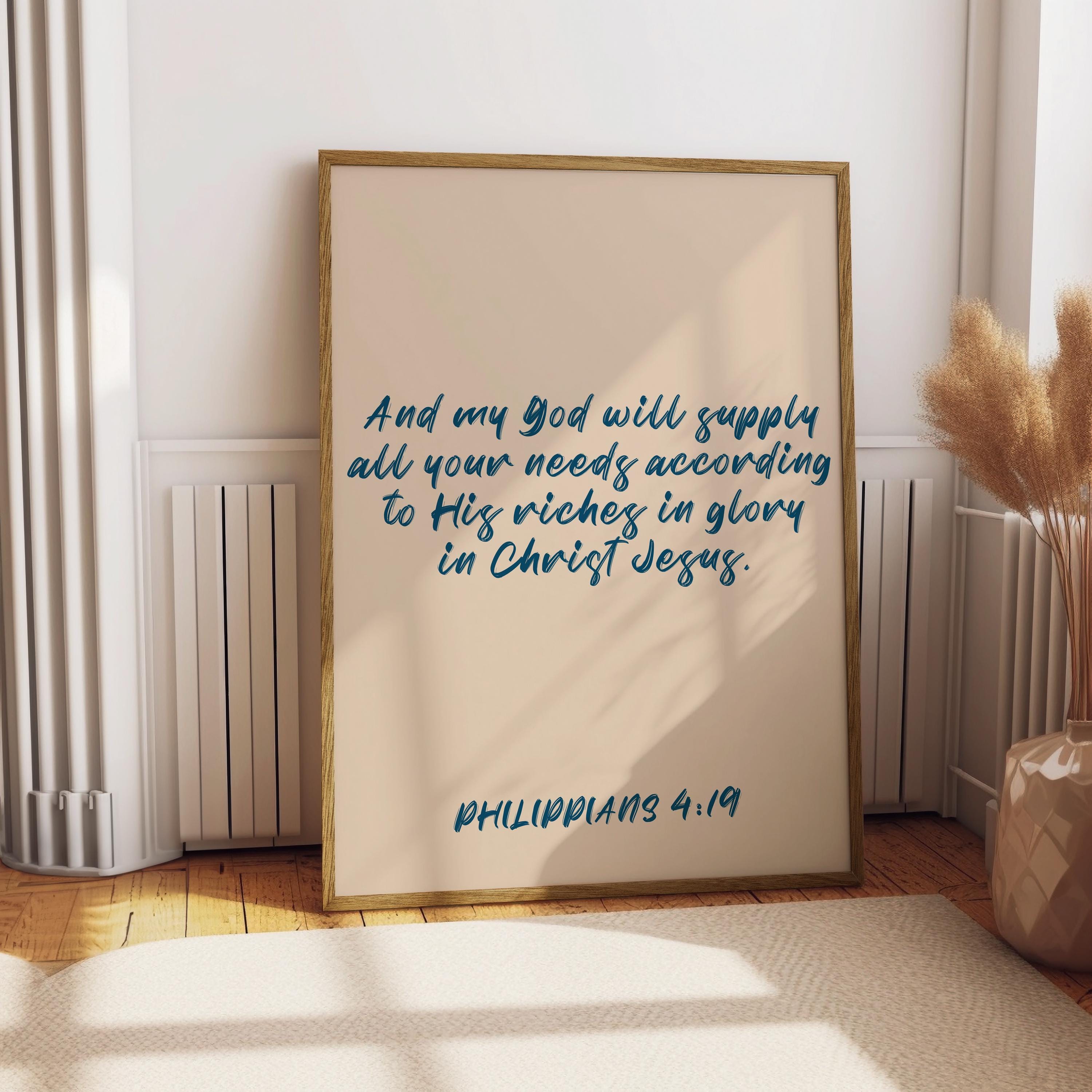 Philippians 4:19 Scripture Wall Art, Christian Minimalist Print, God’s ...