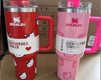 Customized Stanley Tumbler |white hot pink hello kitt ty Tumbler 40oz | Personalized kitty Tumbler| Personalized Tumbler| UNIQUE