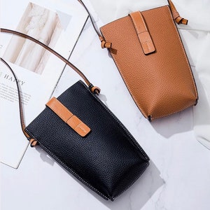Ladies fashion Genuine Leather Phone Crossbody Bag Small Leather Mobile Shoulder Bag with Card Slot, handcrafted in Canada, Capsule wardrobe